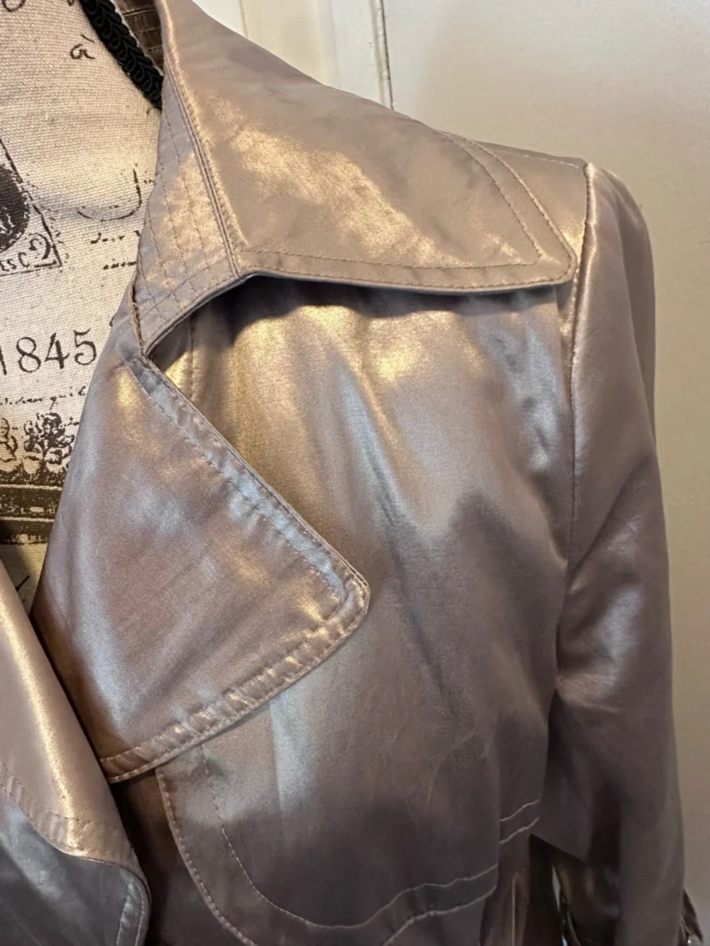 Metallic Gold Trench Coat with Belt - Picture 3 of 14